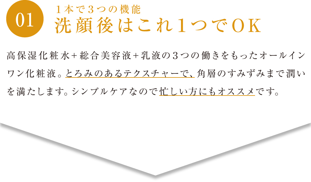 １本で３つの機能　洗顔後はこれ１つでOK